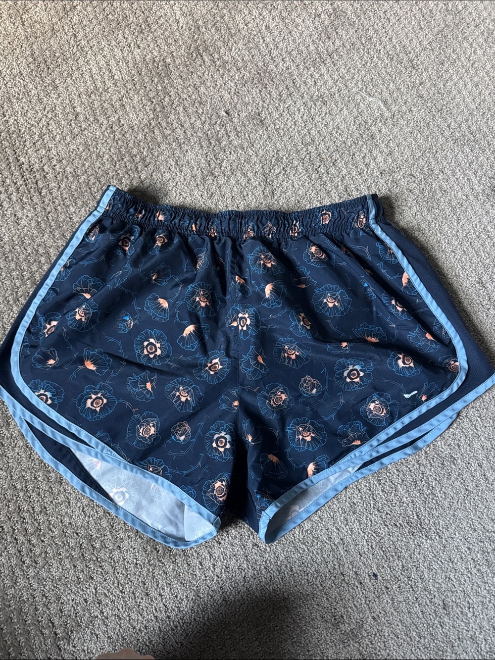 Nike Navy Floral Running Shorts with Light Blue Trim